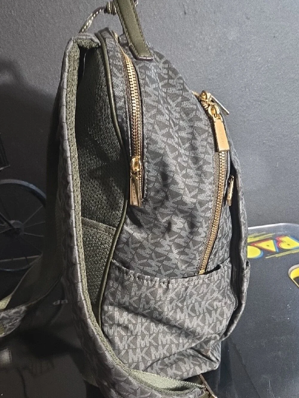 Michael Kors Green MK Logo Backpack with Gold Hardware